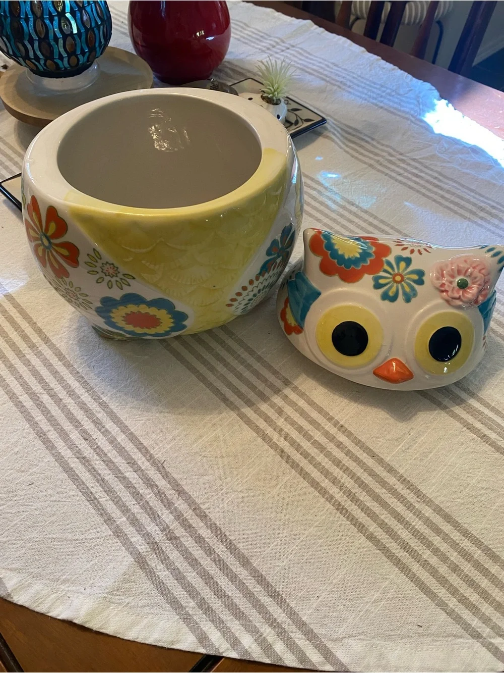 Pier 1 Multicolor Floral Ceramic Owl Jar